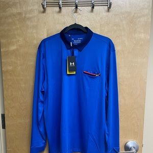 Under Armour UA Playoff 2.0 Pocket Polo Shirt Long Sleeve Mens Large Blue $70
